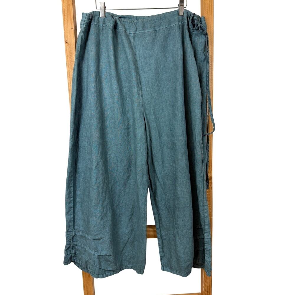 VINTAGE Cynthia Ashby Sage Green Linen Drawstring Tucked Leg Pants US XL XXL